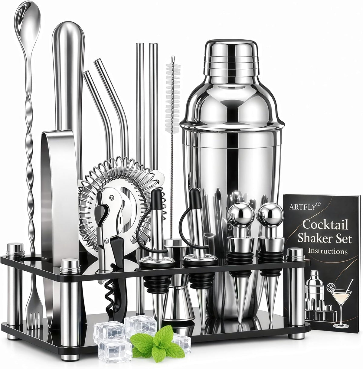 Cocktail Shaker Set, 18-Piece Bartender Kit with Acrylic Stand