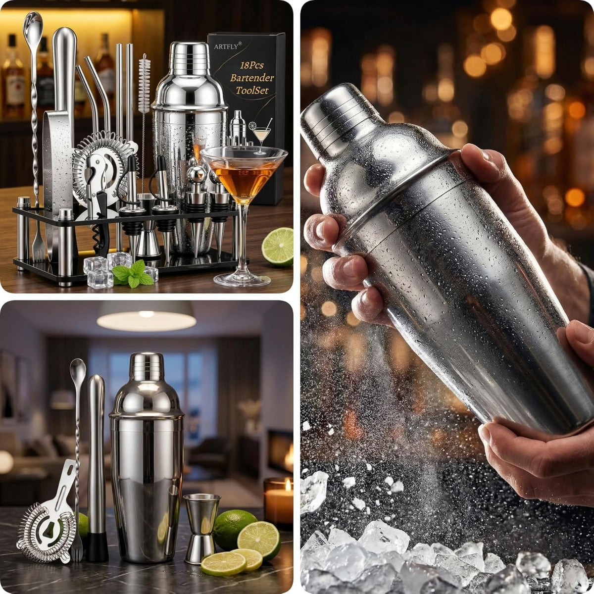Cocktail Shaker Set, 18-Piece Bartender Kit with Acrylic Stand