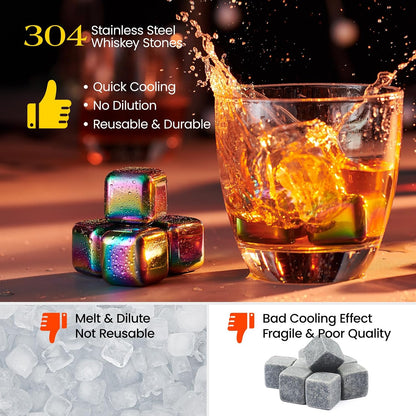 Whiskey Stones 8-Pack Stainless Steel Chilling Rocks Set, Multicolor