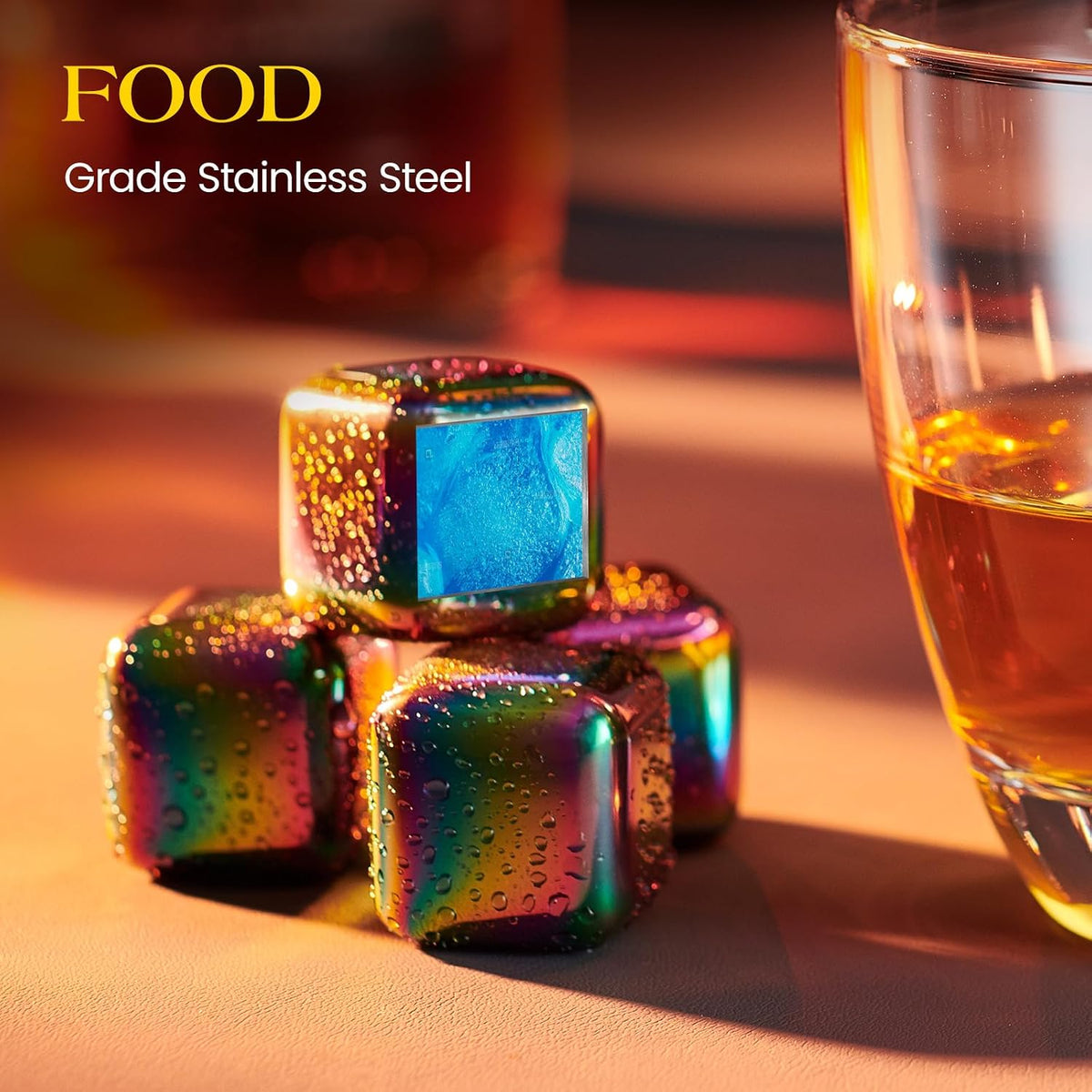 Whiskey Stones 8-Pack Stainless Steel Chilling Rocks Set, Multicolor
