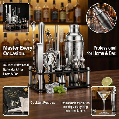 Cocktail Shaker Set, 18-Piece Bartender Kit with Acrylic Stand