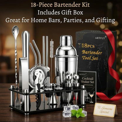 Cocktail Shaker Set, 18-Piece Bartender Kit with Acrylic Stand