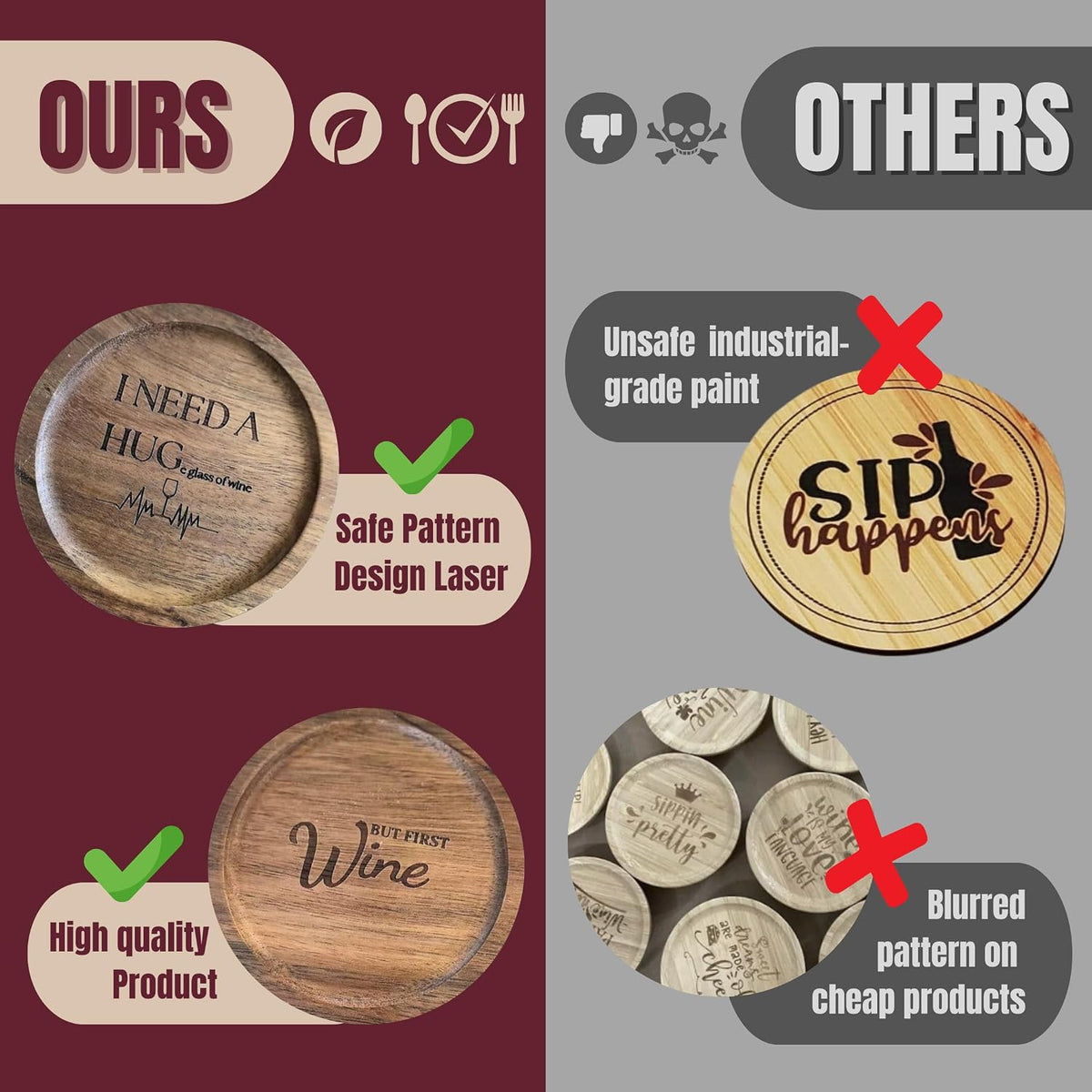 Premium Acacia Charcuterie Wine Glass Topper, Wooden Wine Glass Topper Appetizer Plates, Mini Charcuterie Boards, Charcuterie Accessories (10 Pcs)