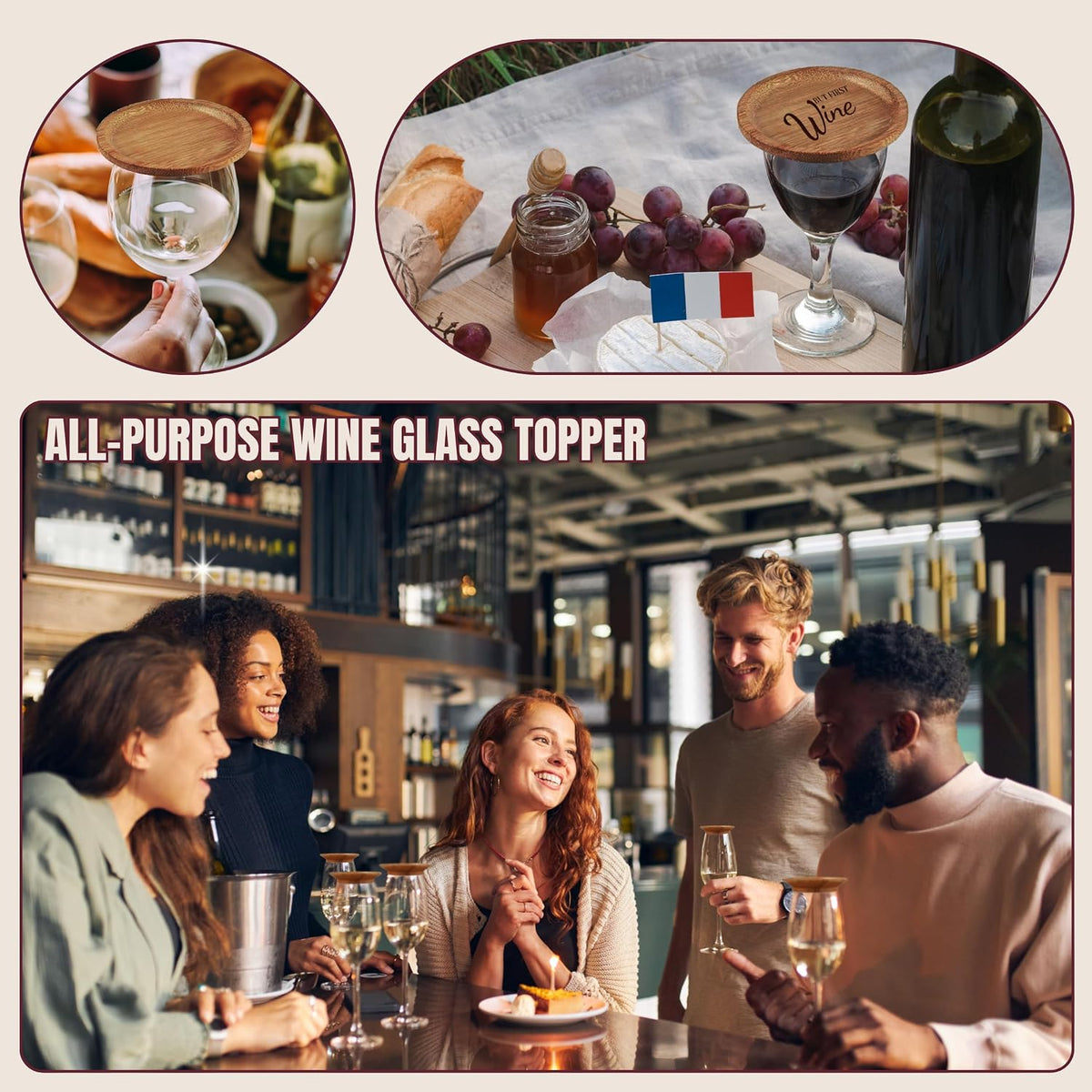 Premium Acacia Charcuterie Wine Glass Topper, Wooden Wine Glass Topper Appetizer Plates, Mini Charcuterie Boards, Charcuterie Accessories (10 Pcs)