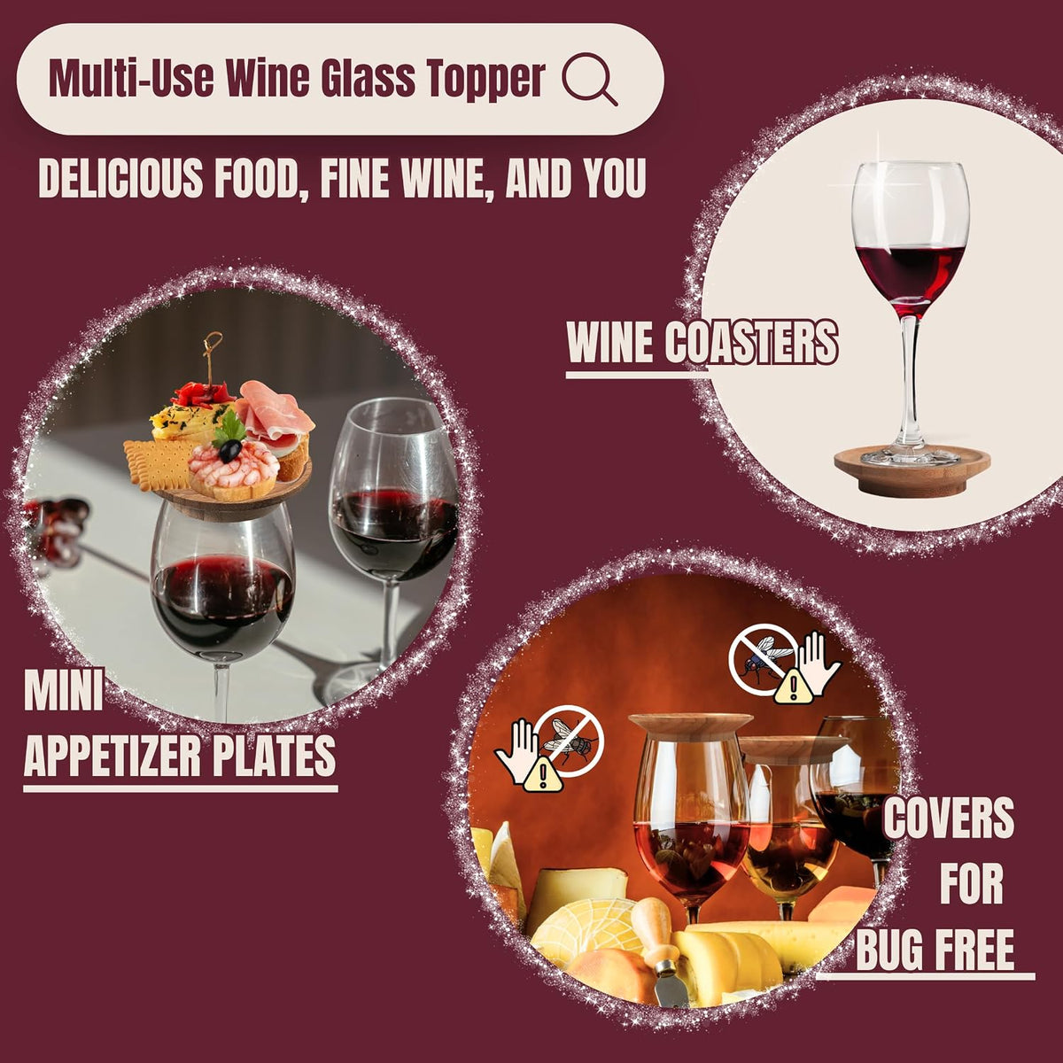 Premium Acacia Charcuterie Wine Glass Topper, Wooden Wine Glass Topper Appetizer Plates, Mini Charcuterie Boards, Charcuterie Accessories (10 Pcs)